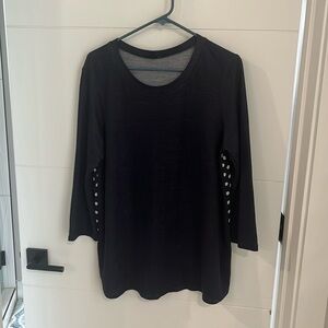 Cute dress shirt- navy on front white polka dots on back. Soft material